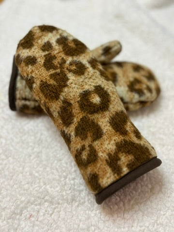 Handmade Upcycled Leopard Blanket Mittens