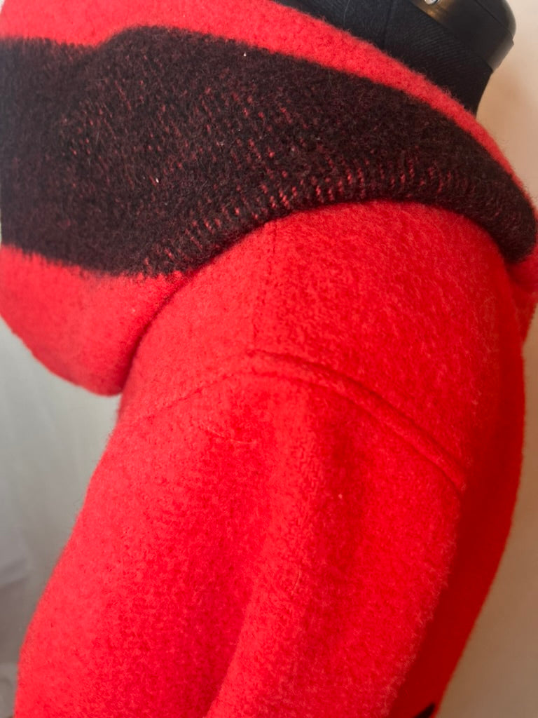 Upcycled Red and Black Vintage Wool Blanket Coat