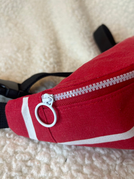 Handmade Upcycled Nautical Fanny Pack, Red & White