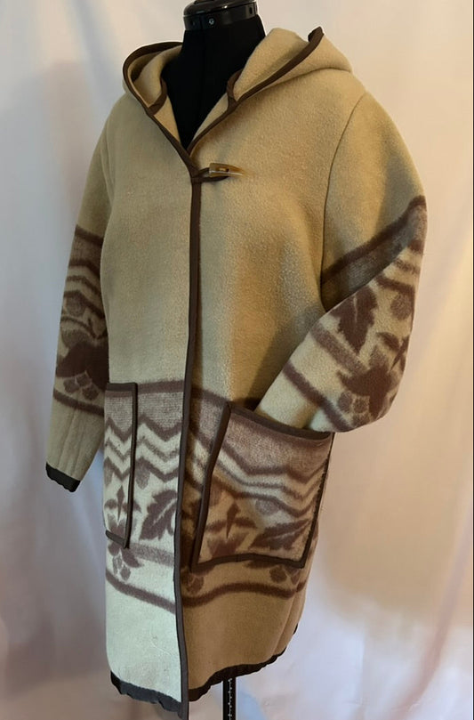 Vintage Wool Blanket Coat – One-of-a-Kind Tan Felted Wool Hooded Jacket