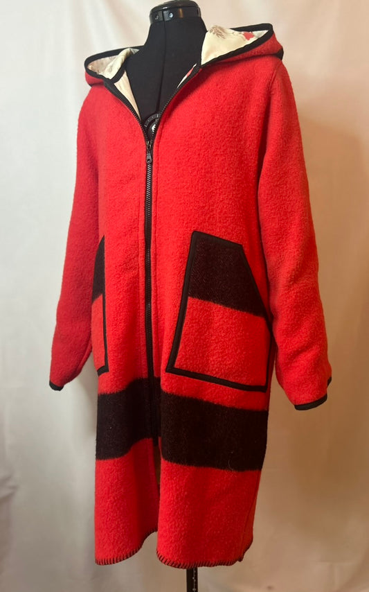 Upcycled Red and Black Vintage Wool Blanket Coat
