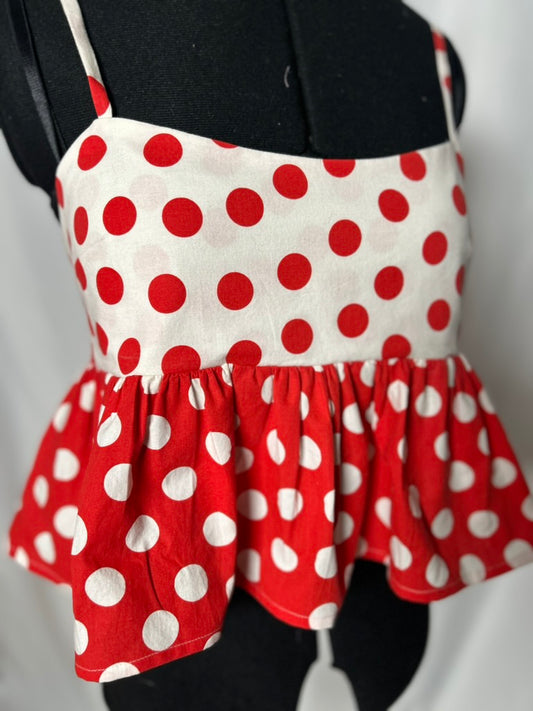 Handmade Upcycled Polka Dot Ruffle Tank