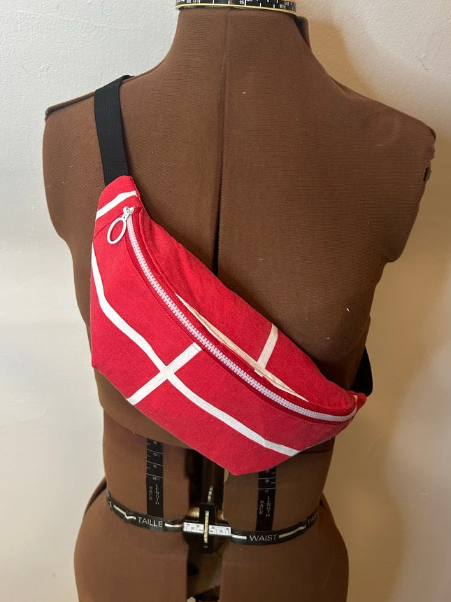 Handmade Upcycled Nautical Fanny Pack, Red & White