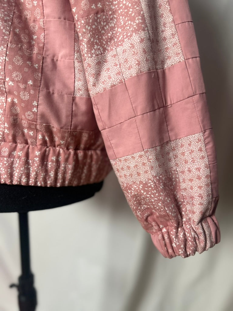 Handmade Upcycled Pink Quilt Hoodie Jacket- Sustainable and One-Of-A-Kind