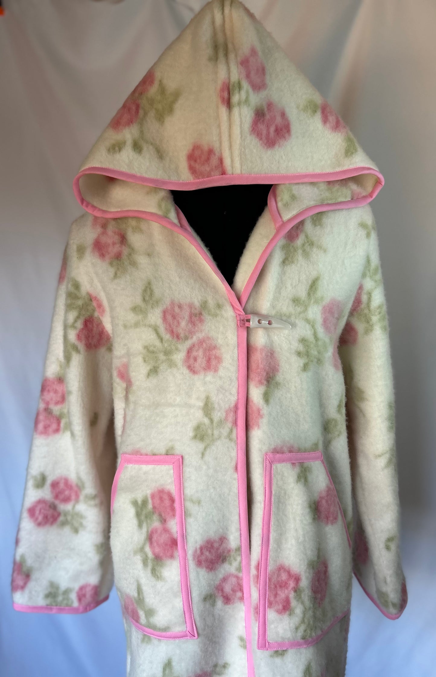 Handmade Upcycled Rose Blanket Coat- One-of-a-kind and Sustainable