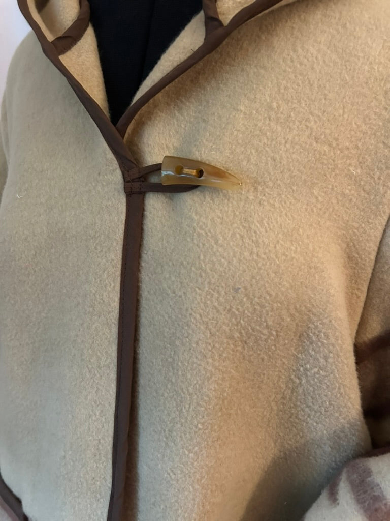 Vintage Wool Blanket Coat – One-of-a-Kind Tan Felted Wool Hooded Jacket