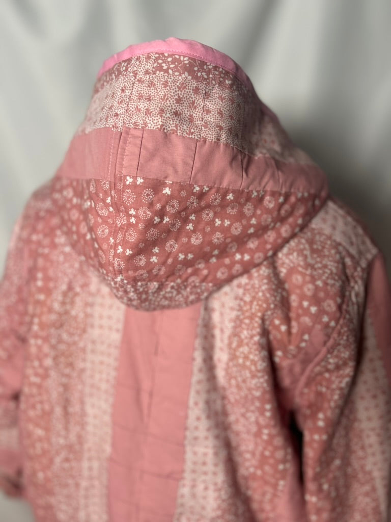 Handmade Upcycled Pink Quilt Hoodie Jacket- Sustainable and One-Of-A-Kind