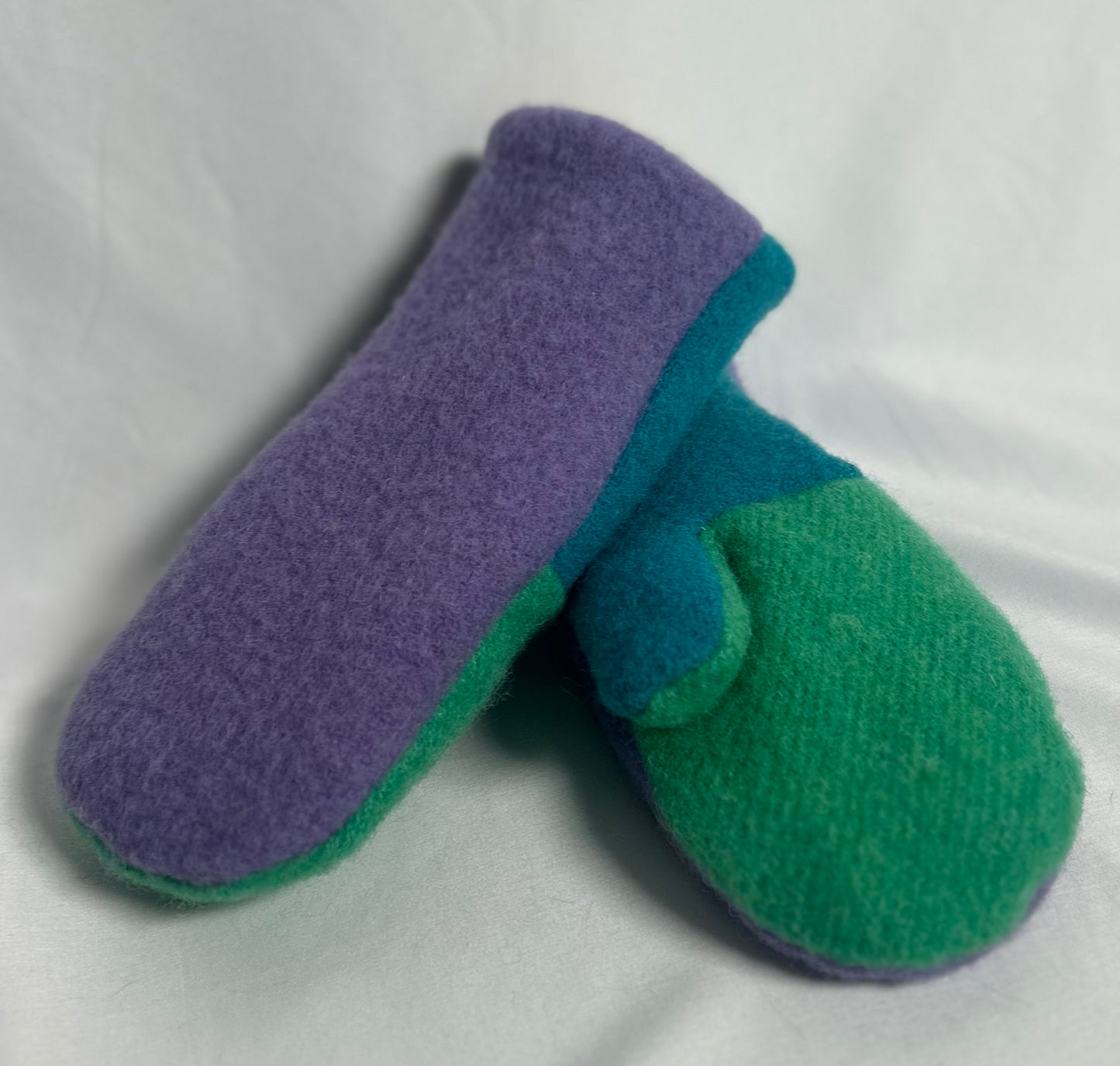 Handmade Upcycled Colour Block Wool Mittens