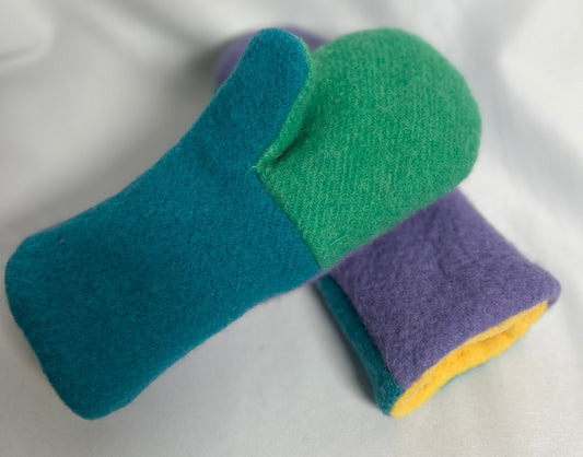 Handmade Upcycled Colour Block Wool Mittens