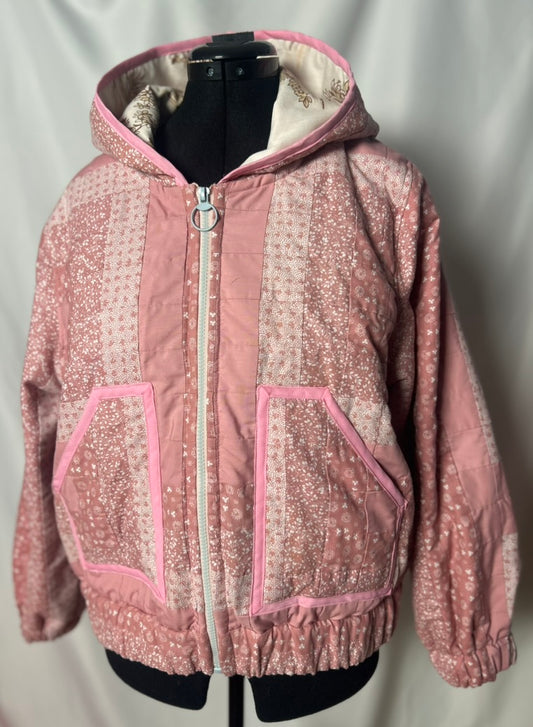 Handmade Upcycled Pink Quilt Hoodie Jacket- Sustainable and One-Of-A-Kind