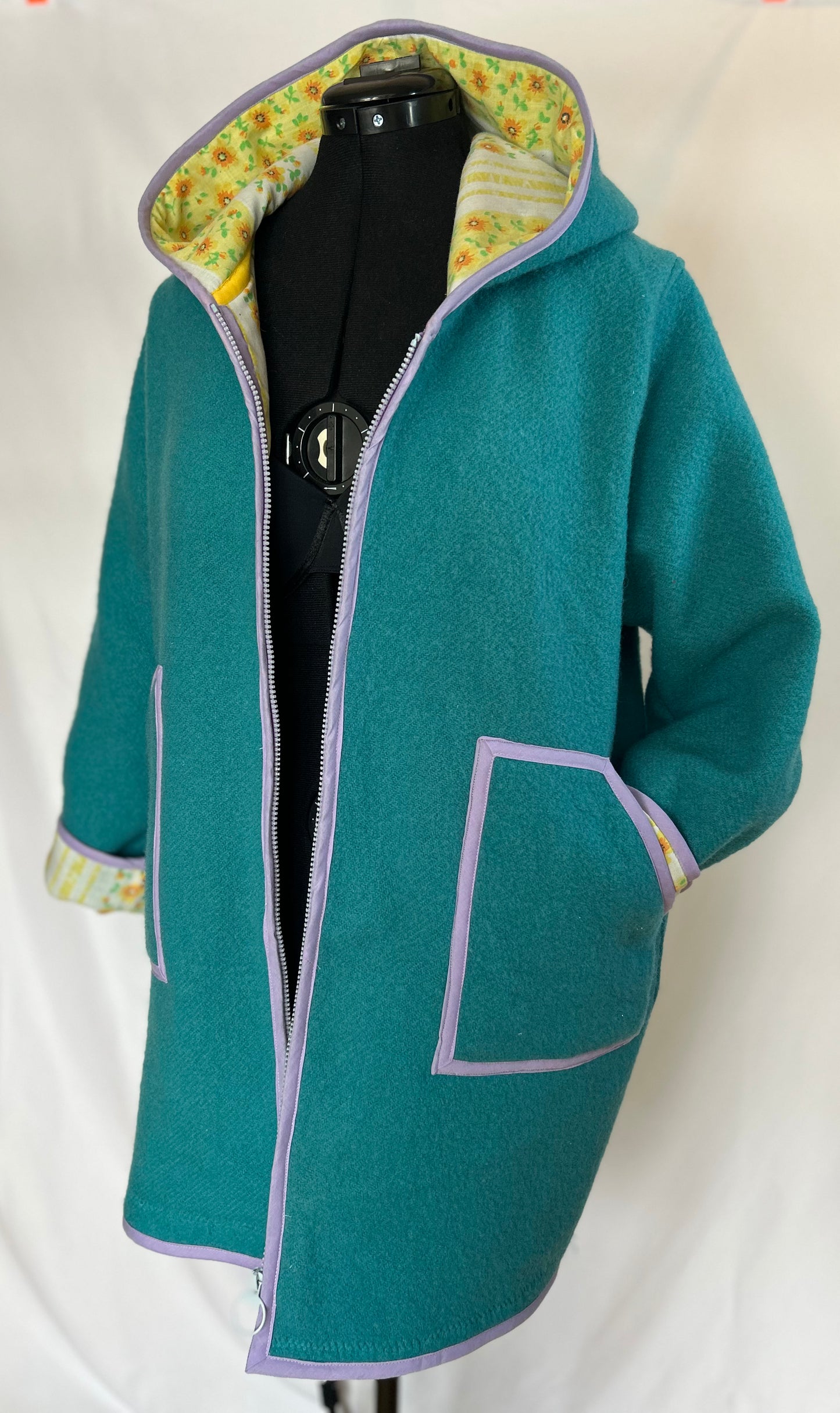 Handmade Upcycled Vintage Wool Blanket Coat with Hood