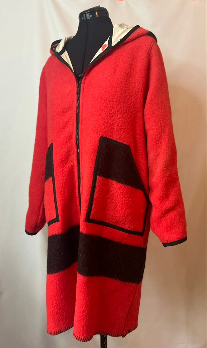 Upcycled Red and Black Vintage Wool Blanket Coat