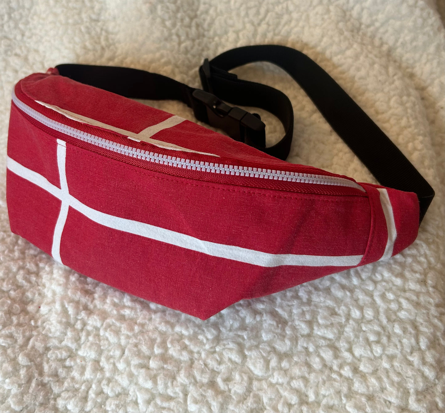 Handmade Upcycled Nautical Fanny Pack, Red & White