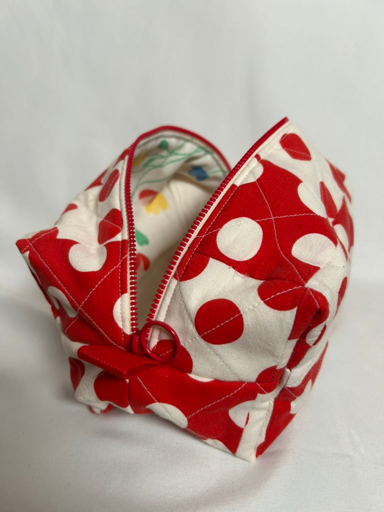 Handmade Upcycled Quilted Polka Dot Boxy Pouch