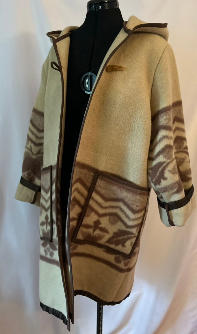 Vintage Wool Blanket Coat – One-of-a-Kind Tan Felted Wool Hooded Jacket