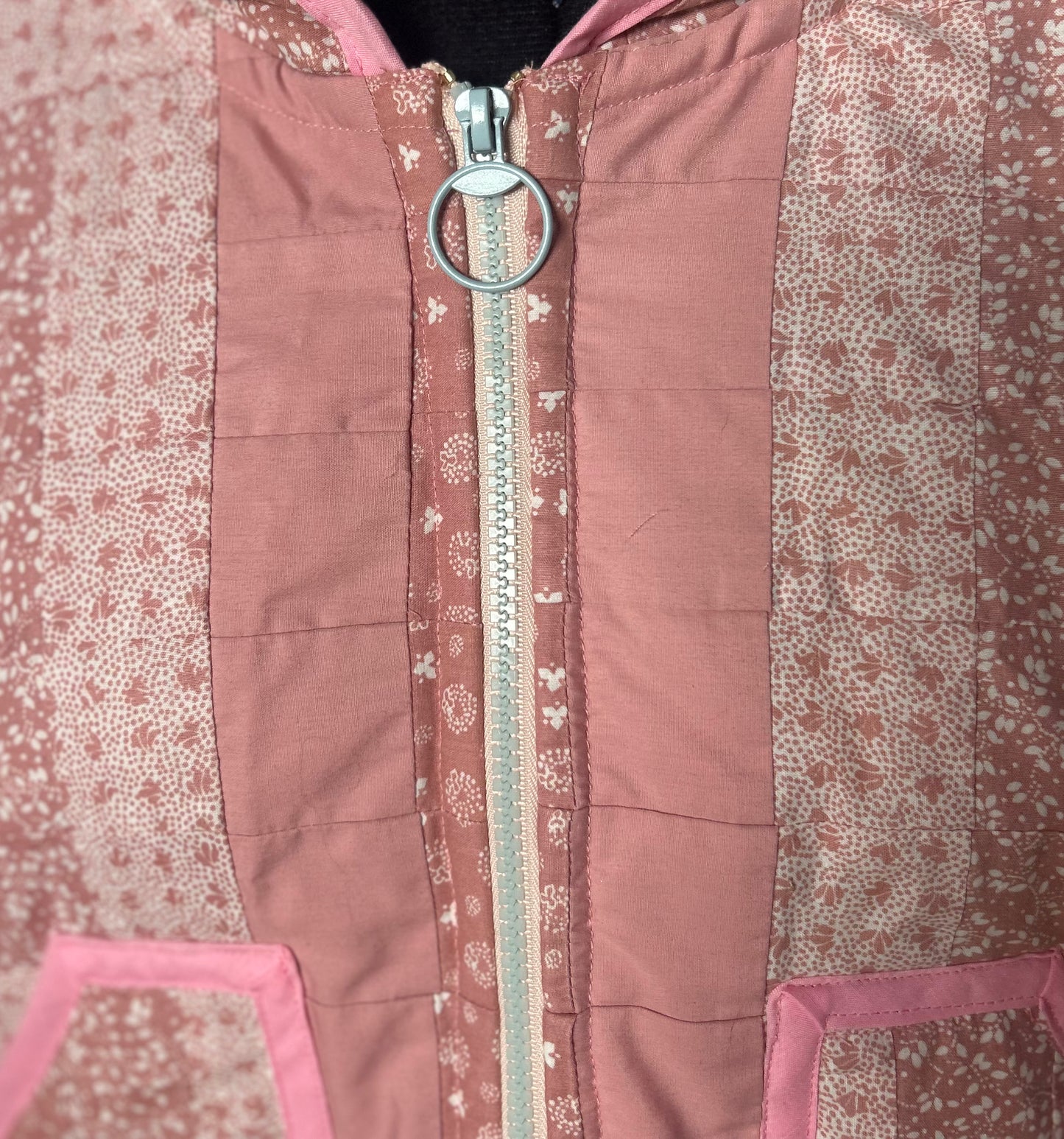 Handmade Upcycled Pink Quilt Hoodie Jacket- Sustainable and One-Of-A-Kind