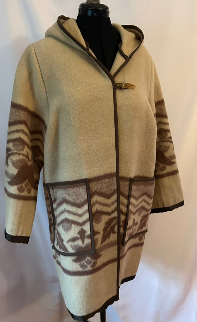 Vintage Wool Blanket Coat – One-of-a-Kind Tan Felted Wool Hooded Jacket
