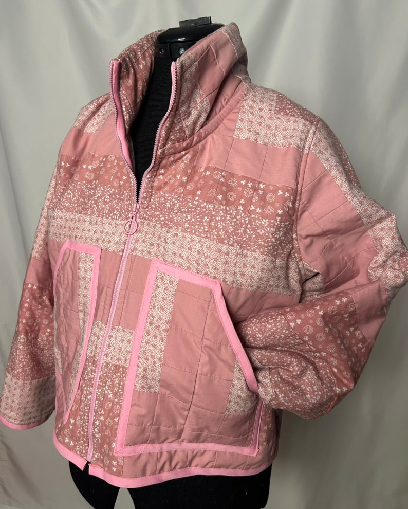 Handmade Upcycled Pink Quilt Shortie Coat