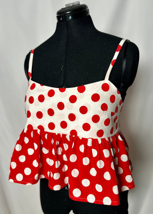 Handmade Upcycled Polka Dot Ruffle Tank