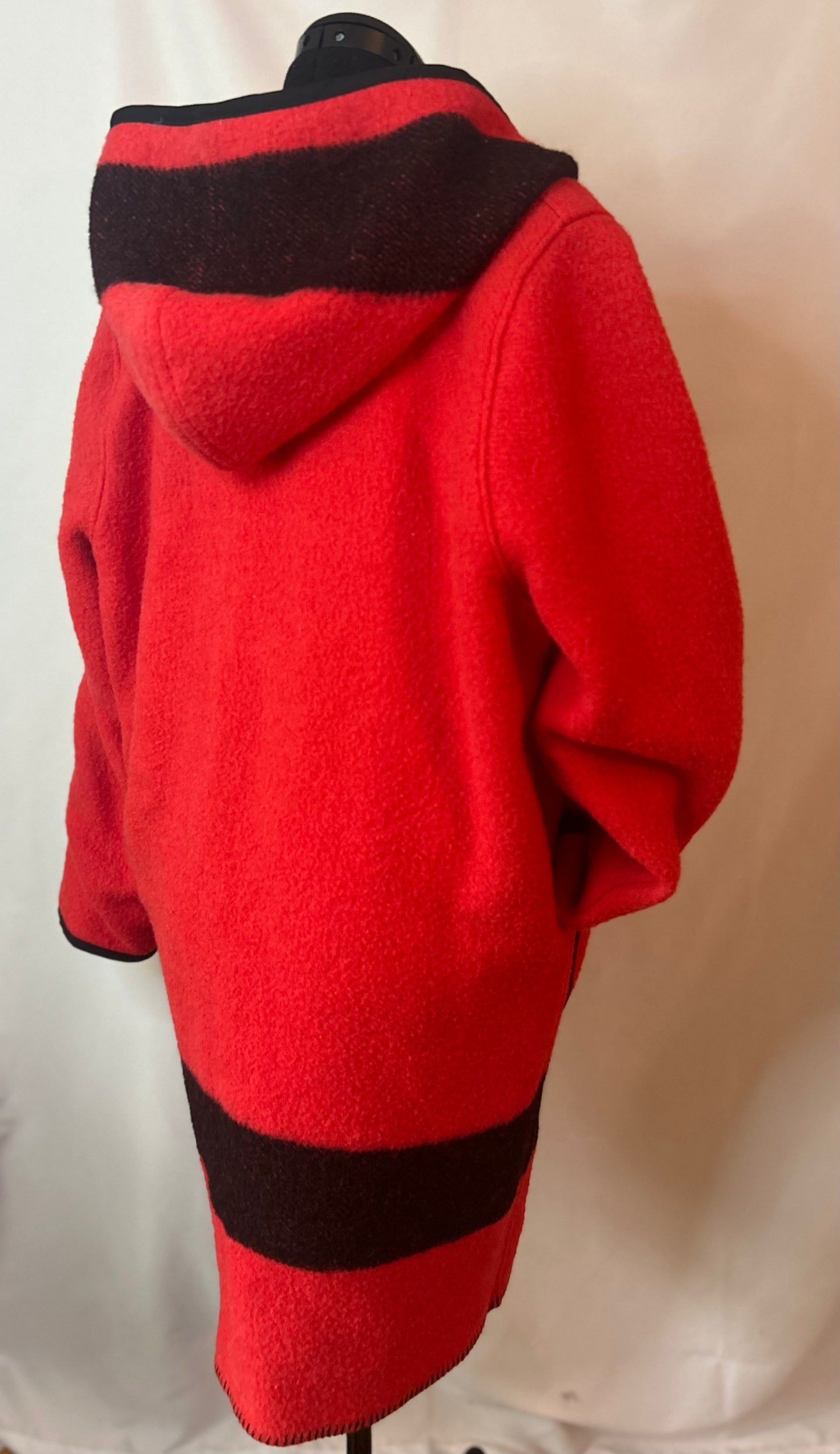 Upcycled Red and Black Vintage Wool Blanket Coat