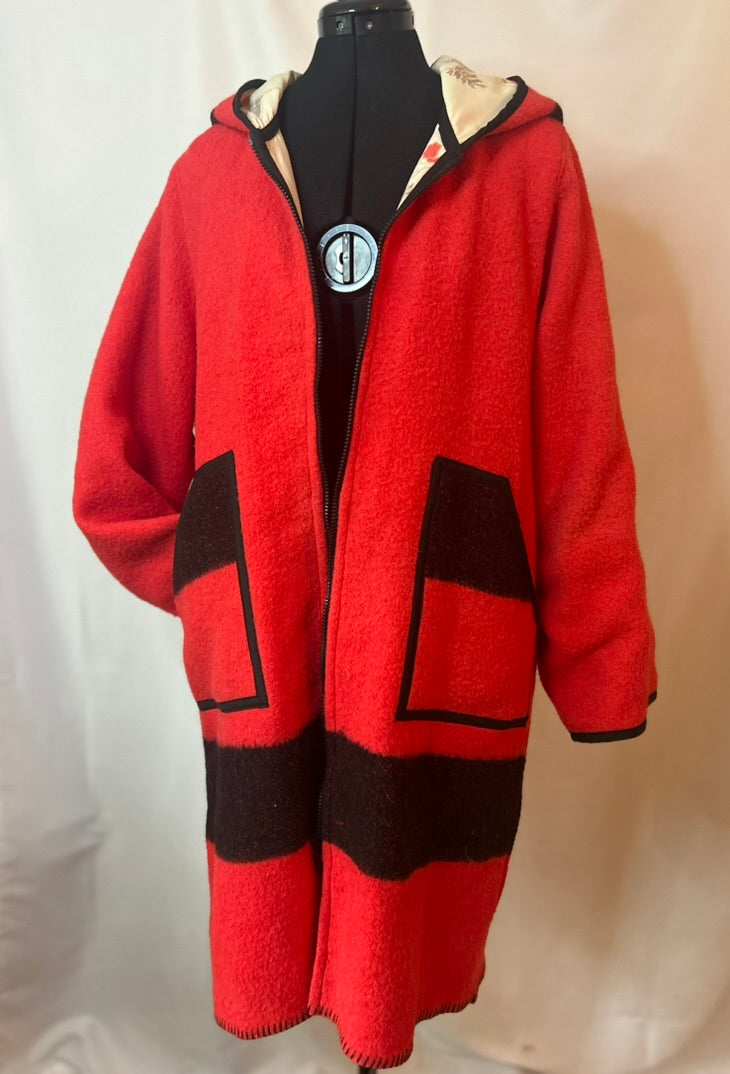 Upcycled Red and Black Vintage Wool Blanket Coat