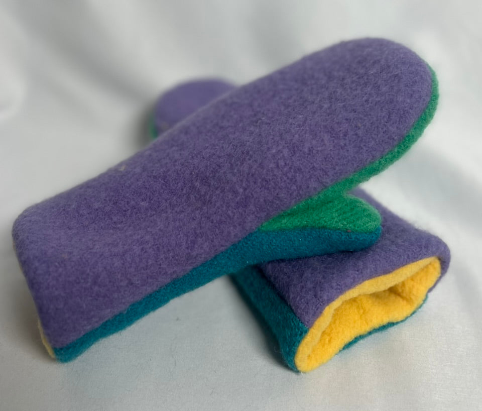 Handmade Upcycled Colour Block Wool Mittens