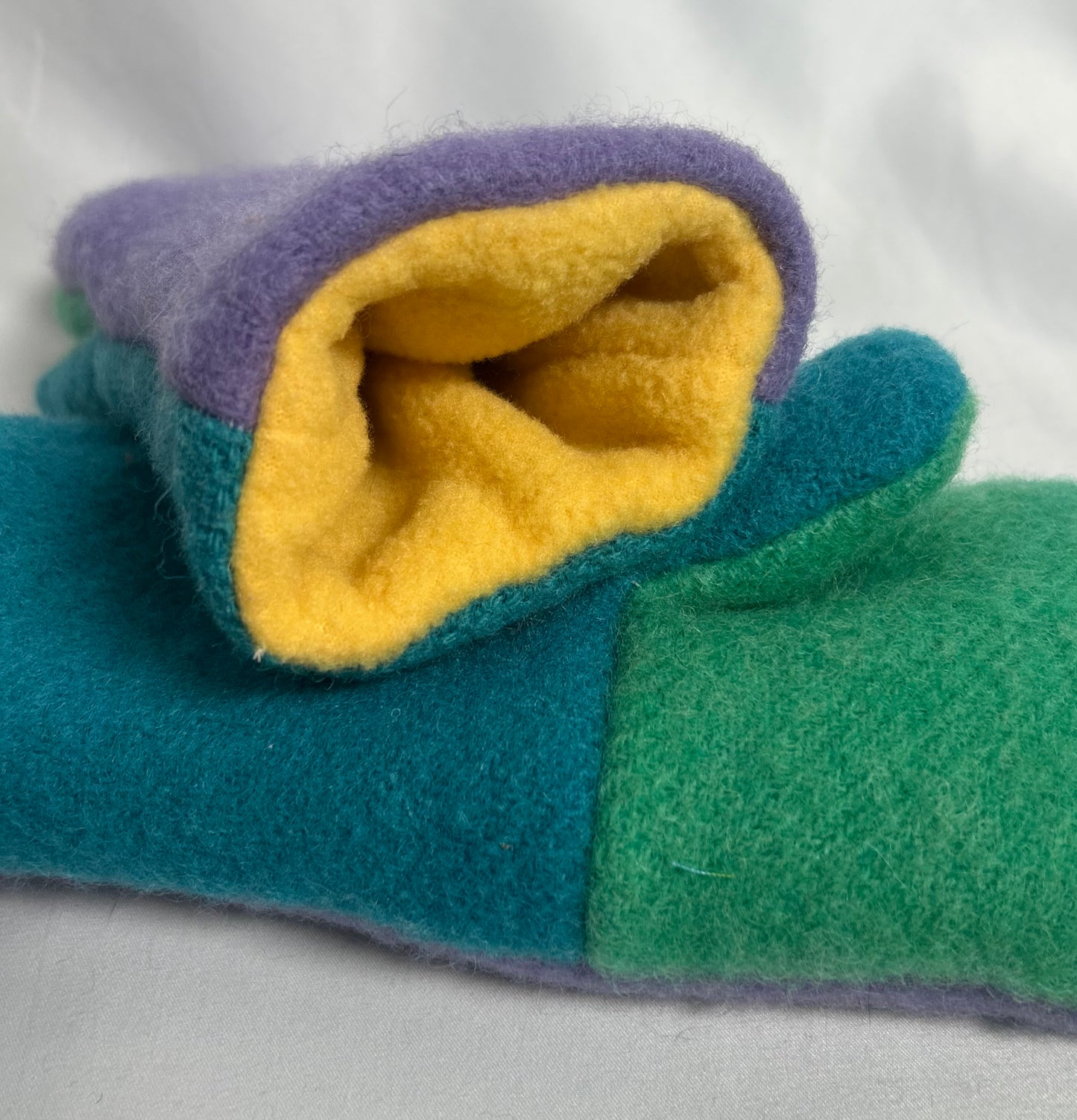 Handmade Upcycled Colour Block Wool Mittens