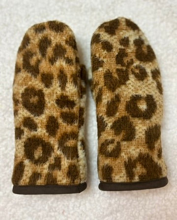 Handmade Upcycled Leopard Blanket Mittens