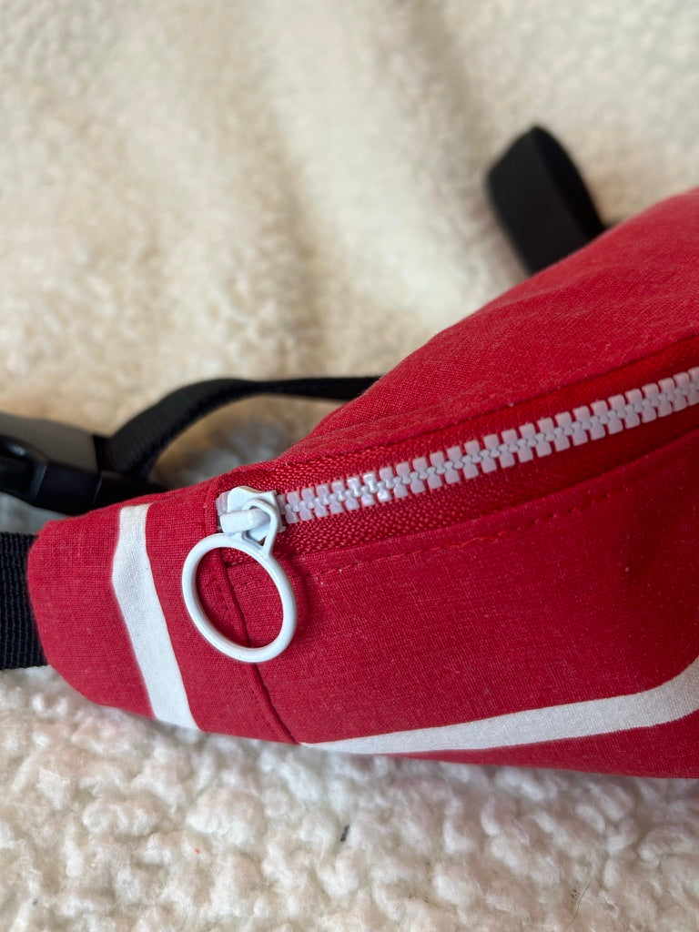 Handmade Upcycled Nautical Fanny Pack, Red & White