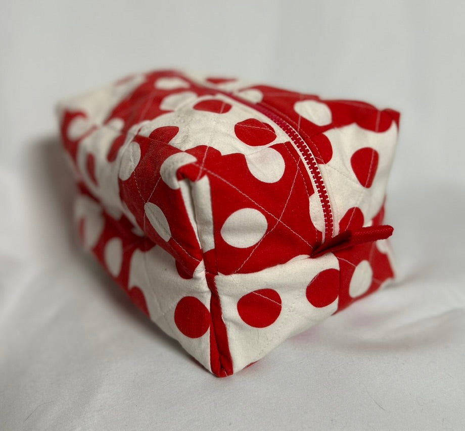 Handmade Upcycled Quilted Polka Dot Boxy Pouch