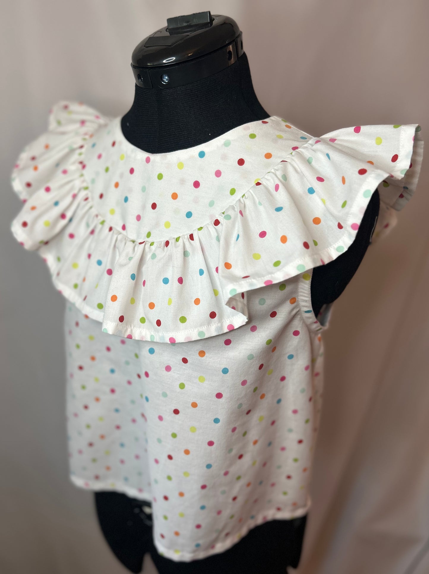 Handmade Upcycled Polka Dot Ruffle Top