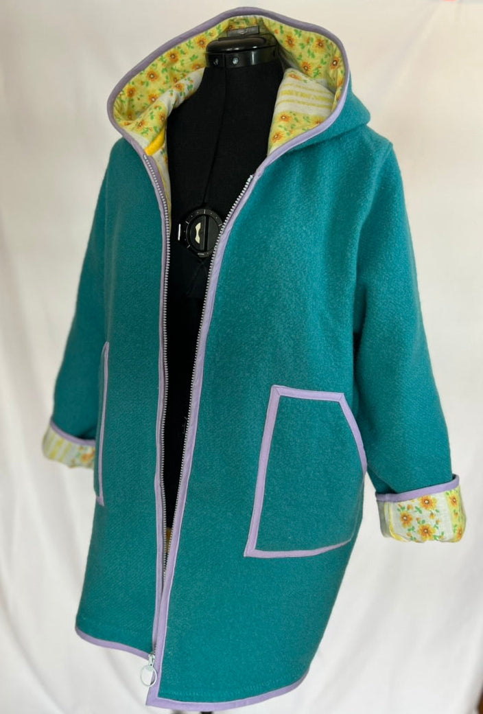 Handmade Upcycled Vintage Wool Blanket Coat with Hood
