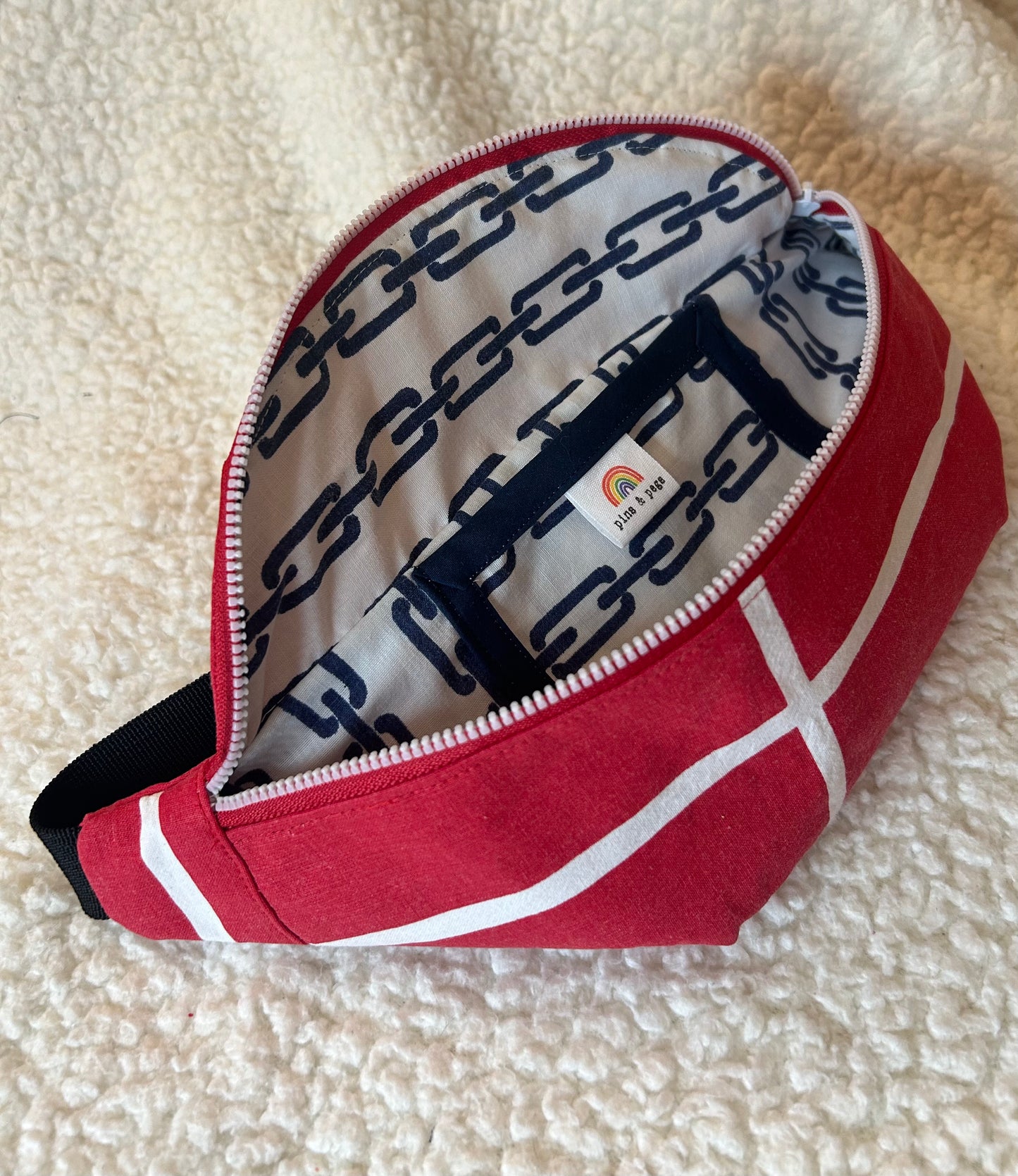 Handmade Upcycled Nautical Fanny Pack, Red & White