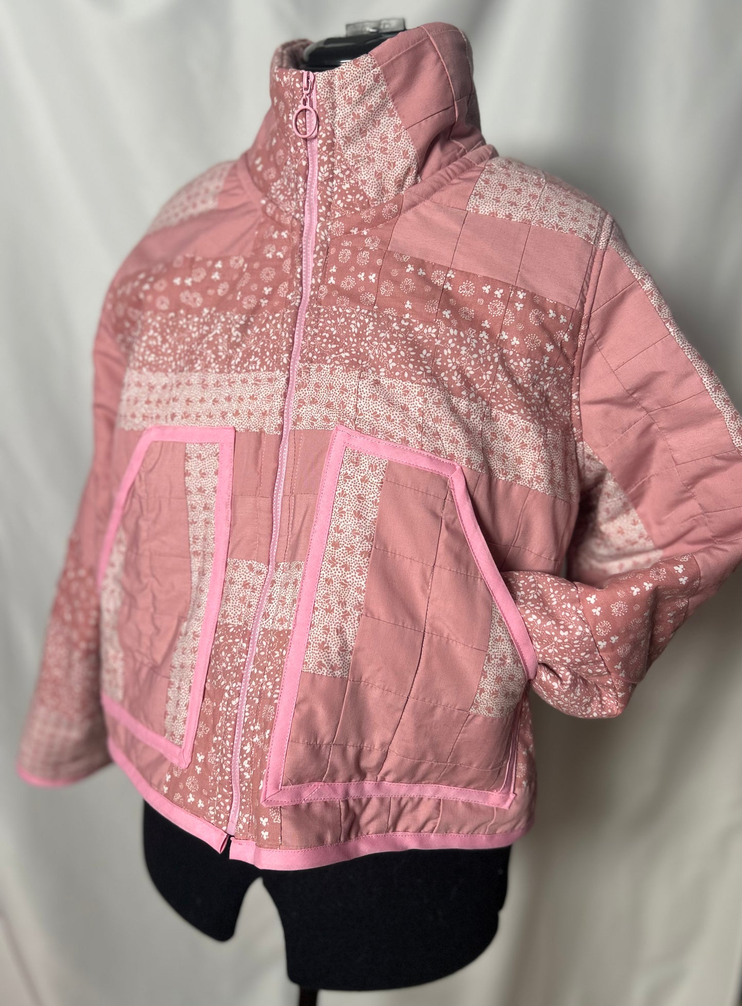 Handmade Upcycled Pink Quilt Shortie Coat