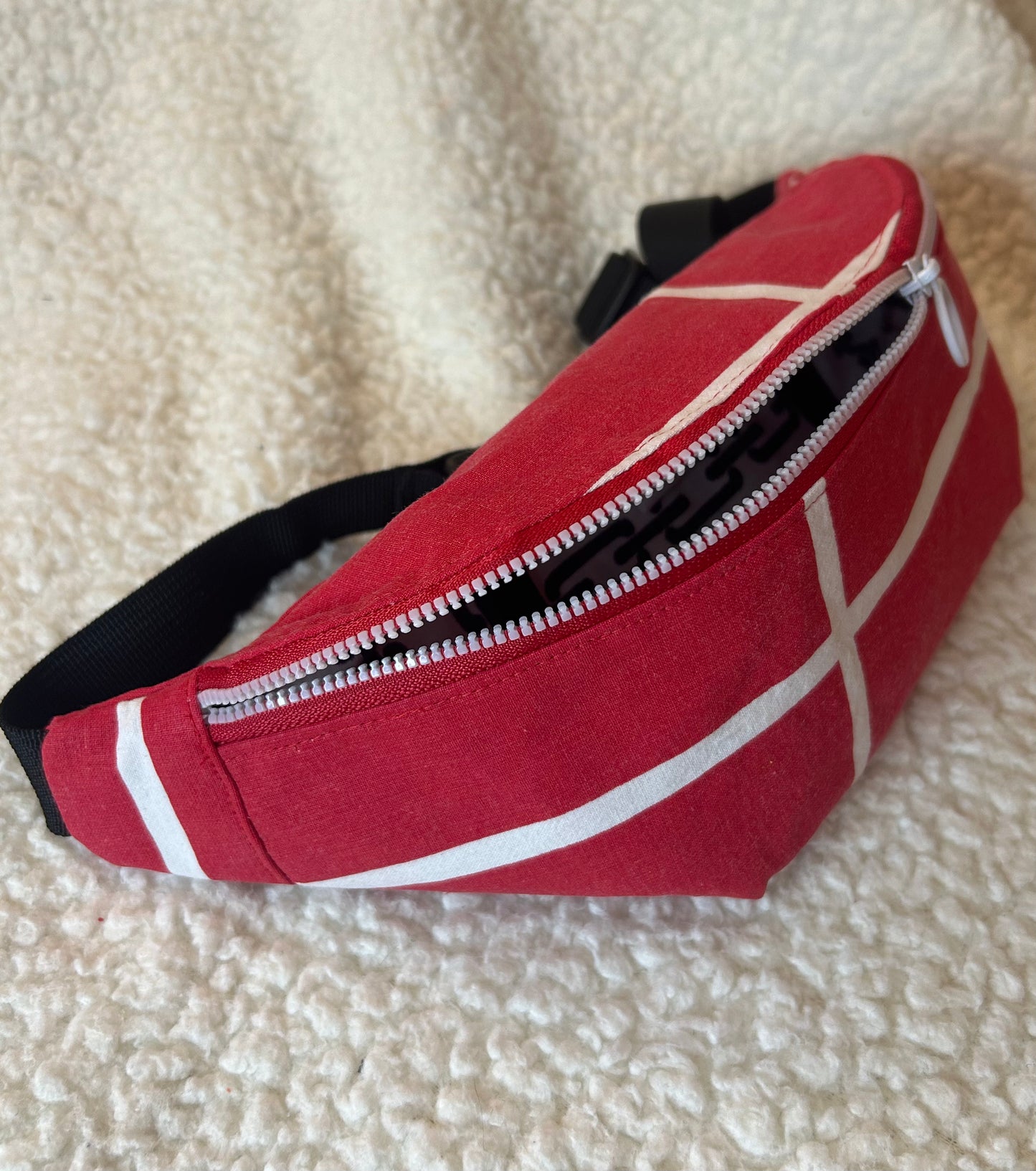 Handmade Upcycled Nautical Fanny Pack, Red & White