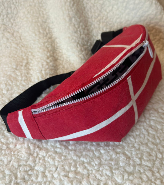Handmade Upcycled Nautical Fanny Pack, Red & White