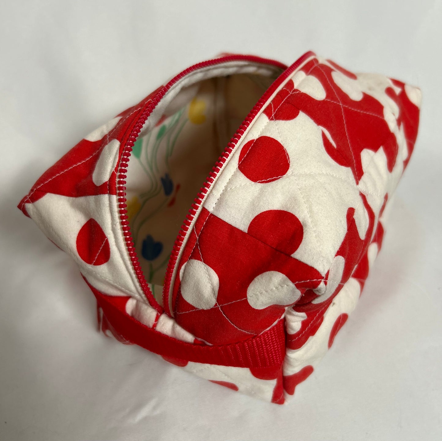 Handmade Upcycled Quilted Polka Dot Boxy Pouch