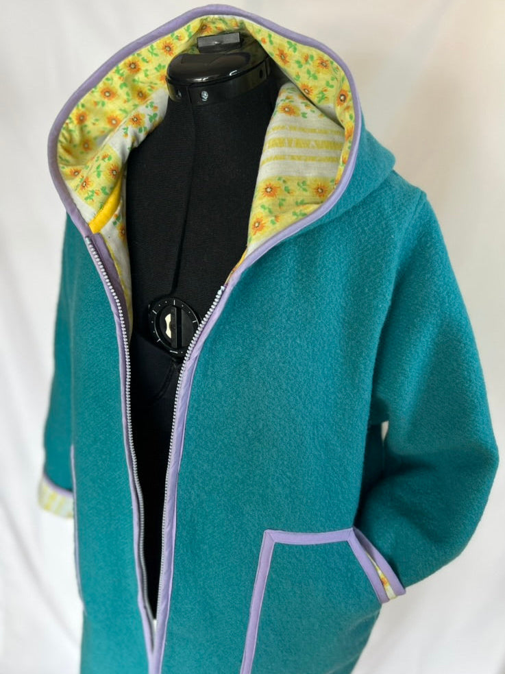 Handmade Upcycled Vintage Wool Blanket Coat with Hood