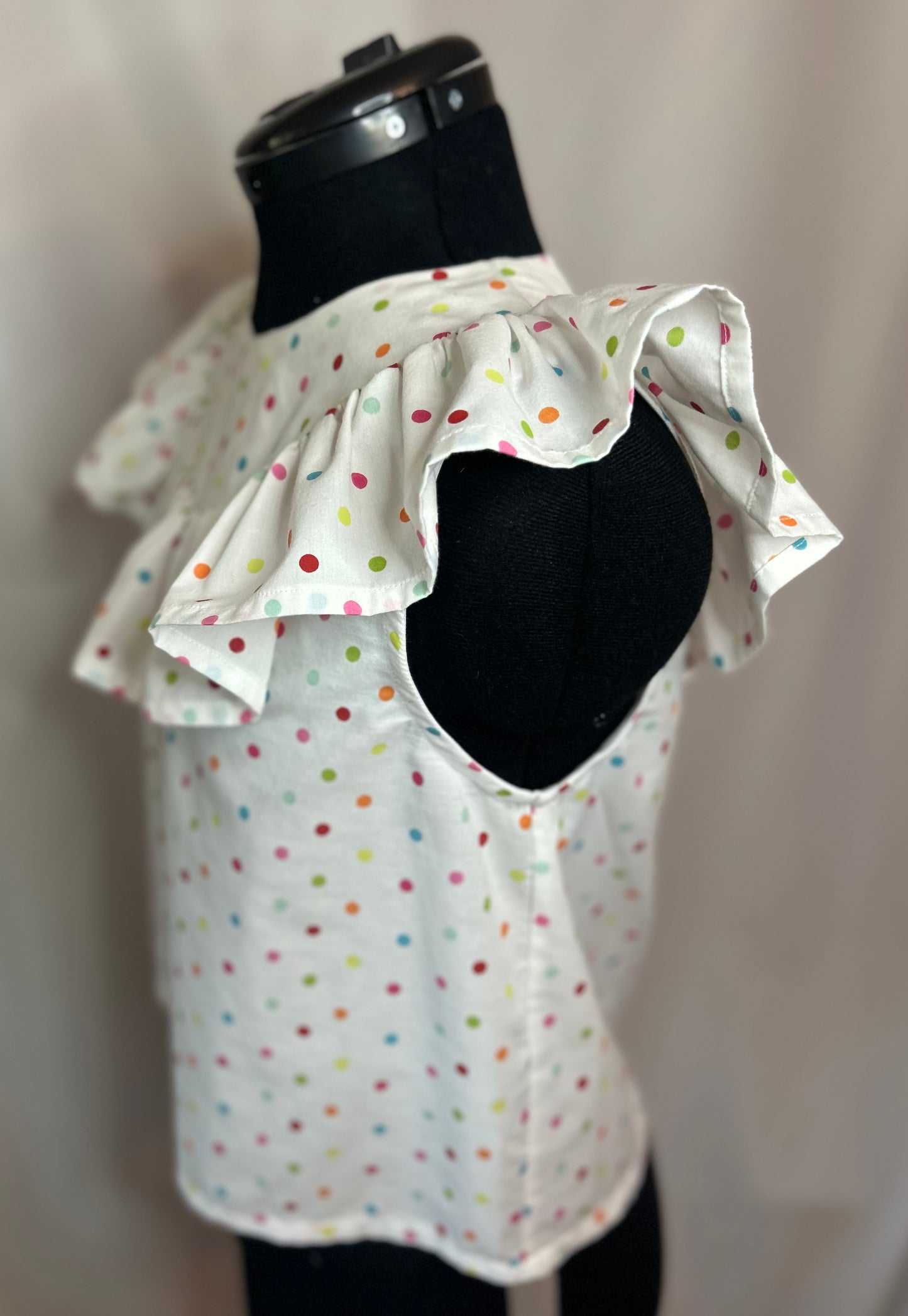 Handmade Upcycled Polka Dot Ruffle Top