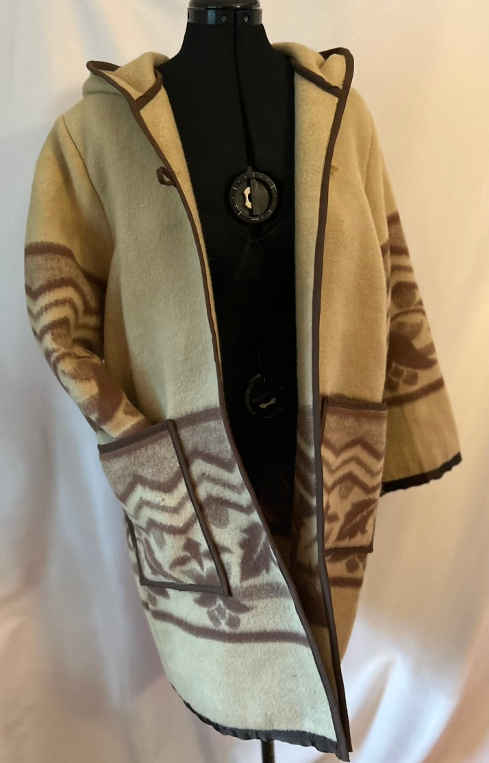 Vintage Wool Blanket Coat – One-of-a-Kind Tan Felted Wool Hooded Jacket
