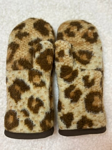 Handmade Upcycled Leopard Blanket Mittens