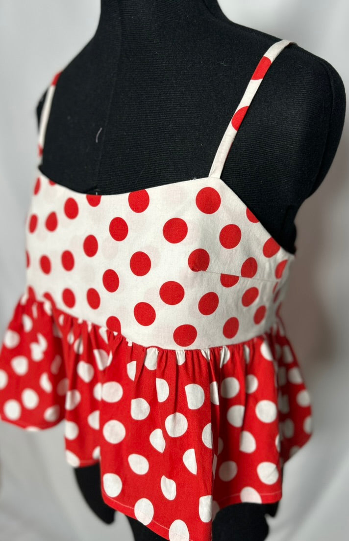 Handmade Upcycled Polka Dot Ruffle Tank