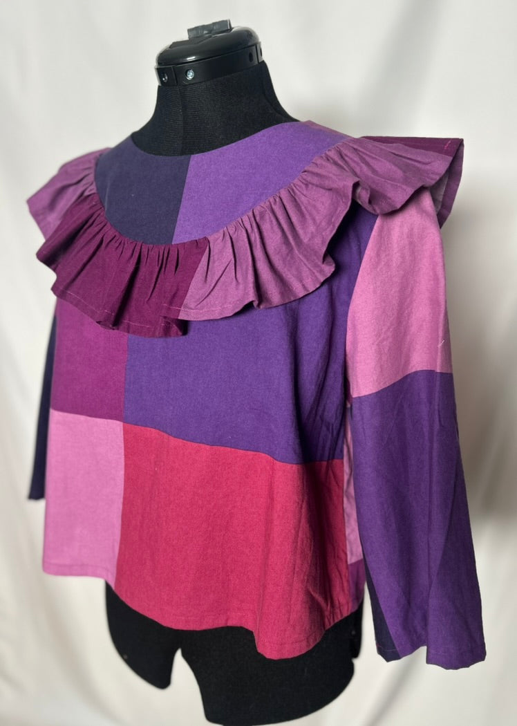 Handmade Upcycled Long Sleeve Ruffle Top