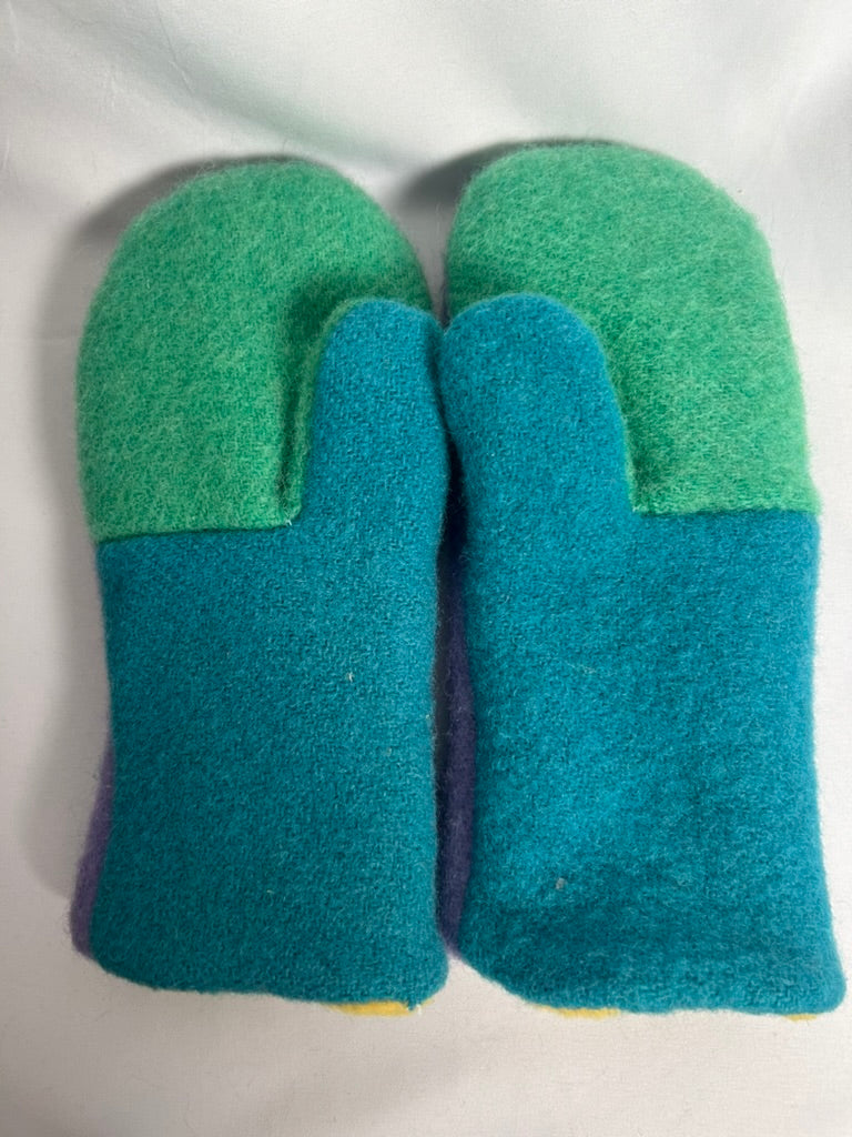 Handmade Upcycled Colour Block Wool Mittens