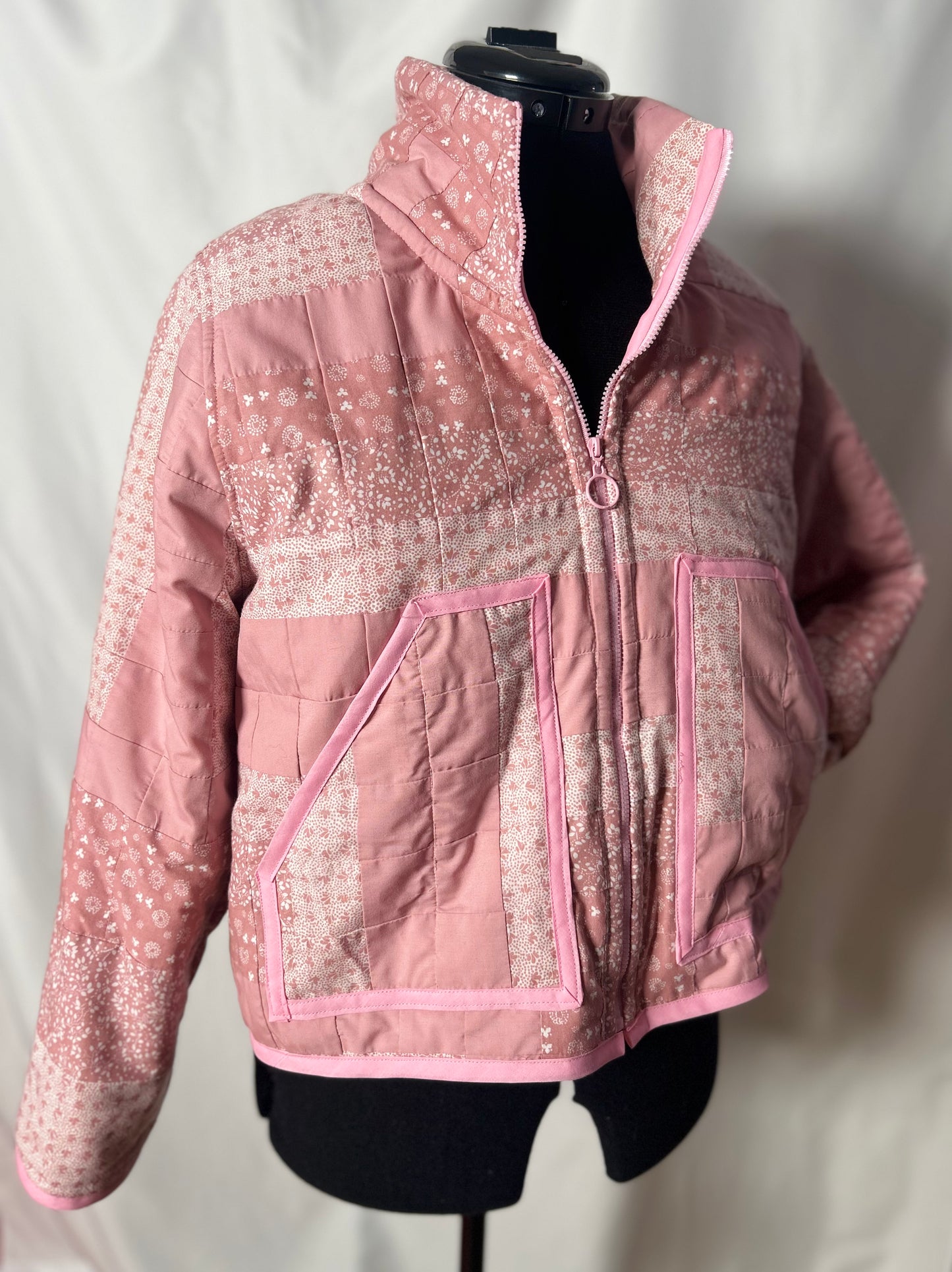Handmade Upcycled Pink Quilt Shortie Coat