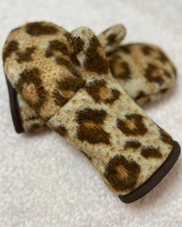 Handmade Upcycled Leopard Blanket Mittens