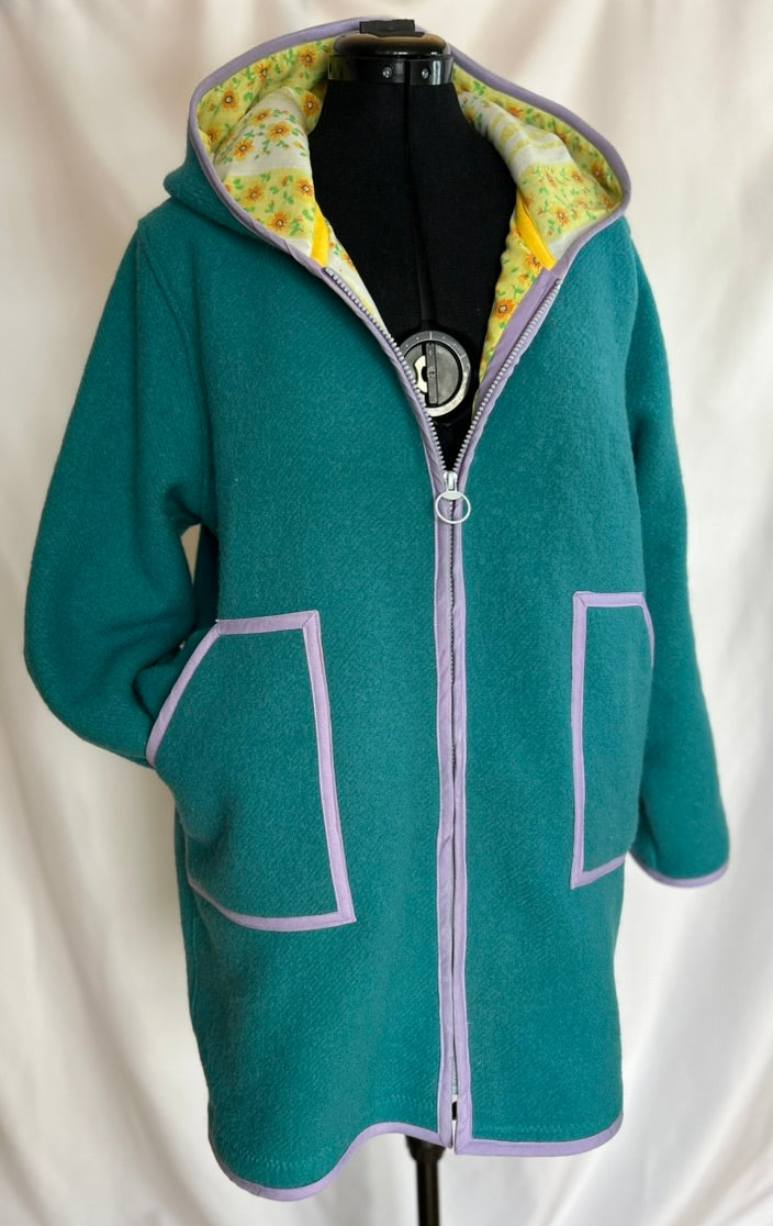 Handmade Upcycled Vintage Wool Blanket Coat with Hood