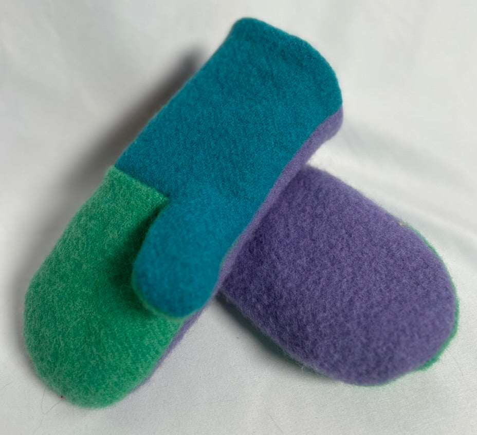Handmade Upcycled Colour Block Wool Mittens