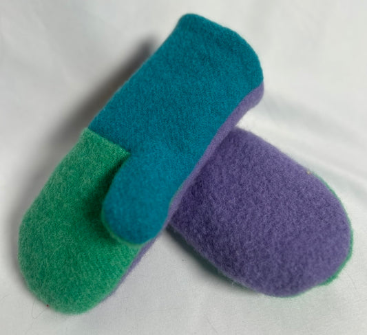 Handmade Upcycled Colour Block Wool Mittens