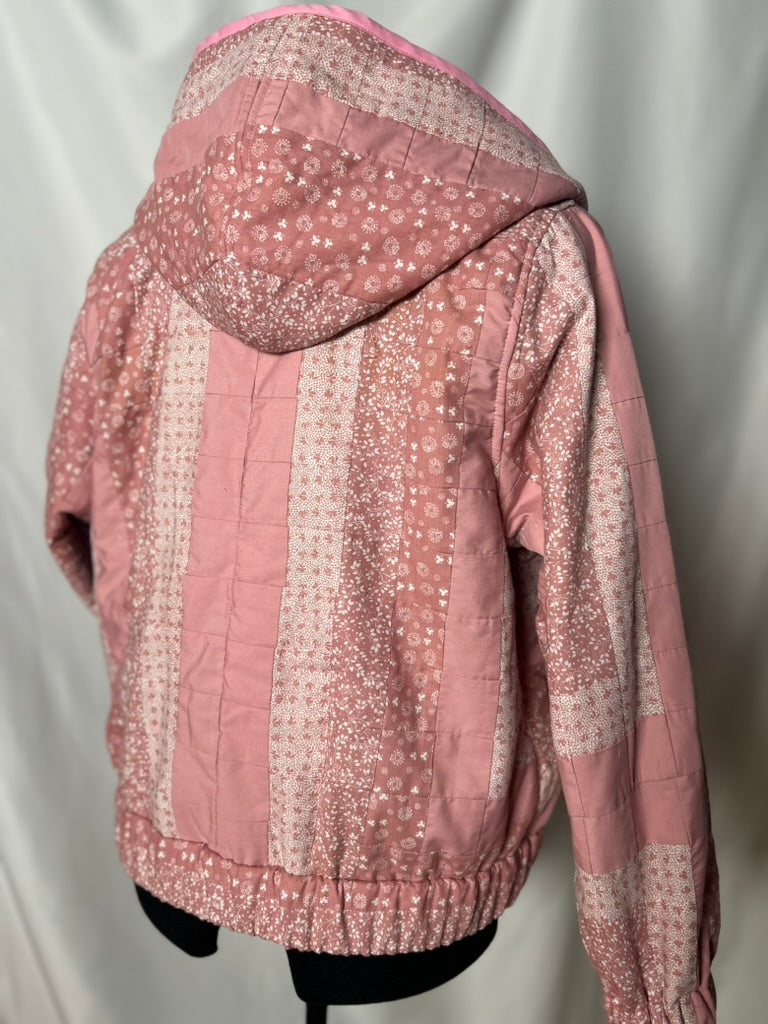 Handmade Upcycled Pink Quilt Hoodie Jacket- Sustainable and One-Of-A-Kind